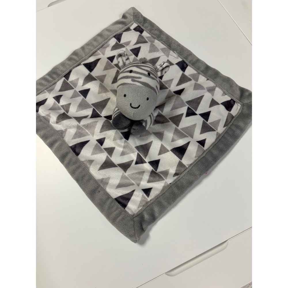 Lullaby Lane Zebra Baby Security Blanket Lovey‎ Grey White Triangle Geometric
